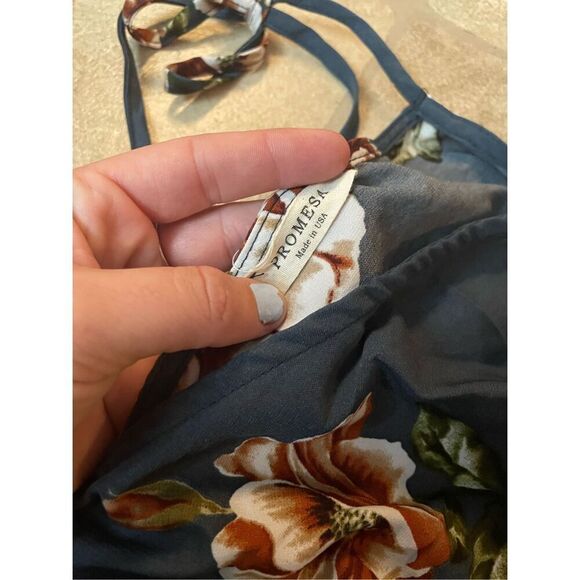 Promesa Small Dress Slate Gray Blue Floral V Neck - Picture 2 of 4